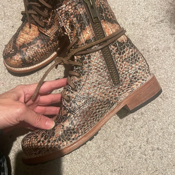 Freebird by Steven Manchester Snakeskin Combat Boots - Brown and Blush - Picture 9 of 14